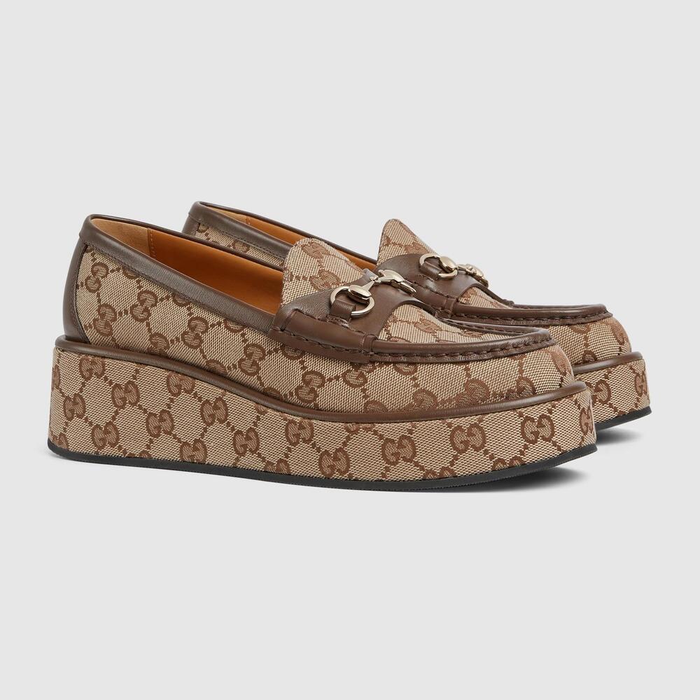 Gucci Horsebit GG Canvas Wedge Loafers - Picture 2 of 4